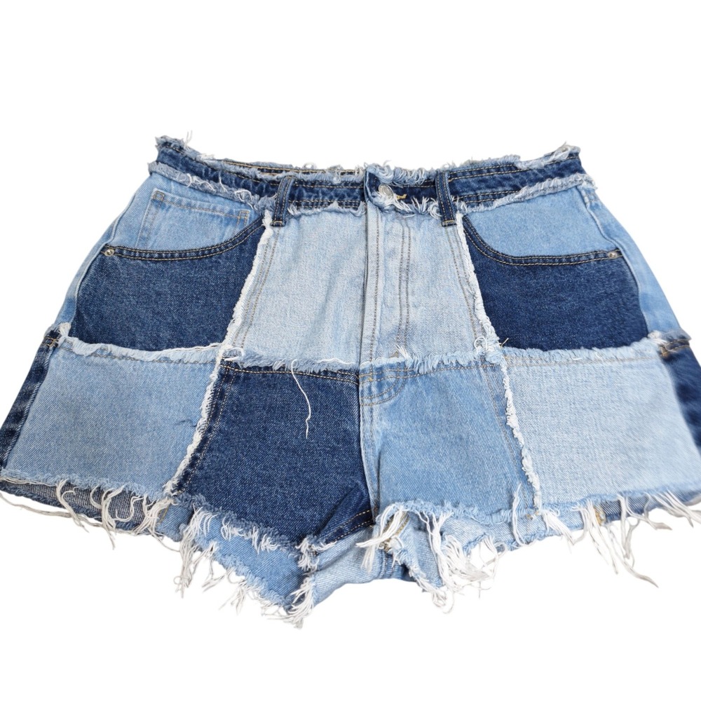 Wild Fable Women's Size 10 Patchwork Denim Shorts Blue High Rise Cutoff Frayed